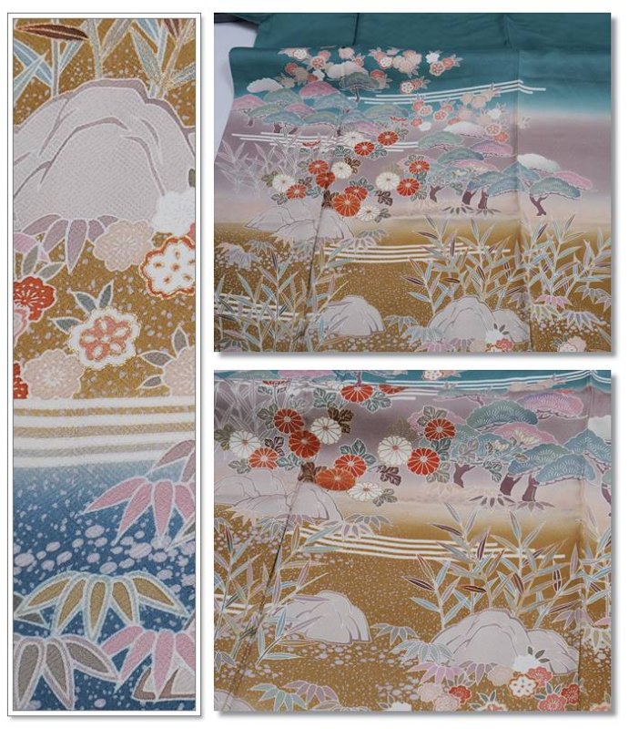 リサイクル訪問着 糸目友禅 緑系 身丈155cm 裄62cm Mサイズ