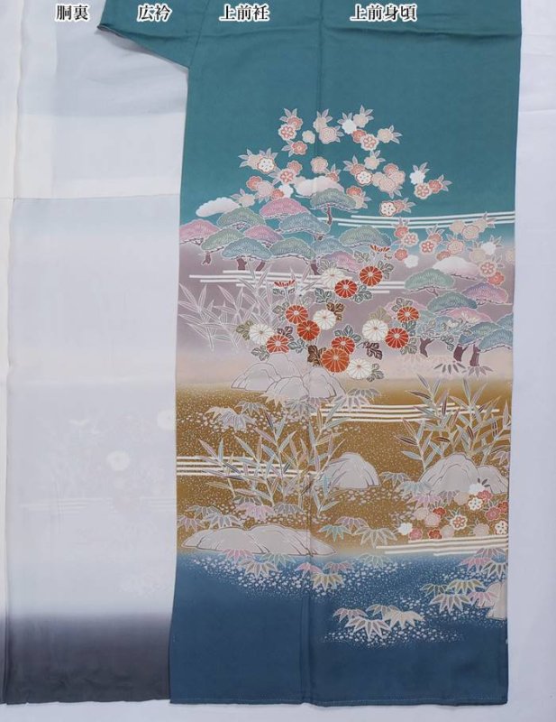 リサイクル訪問着 糸目友禅 緑系 身丈155cm 裄62cm Mサイズ