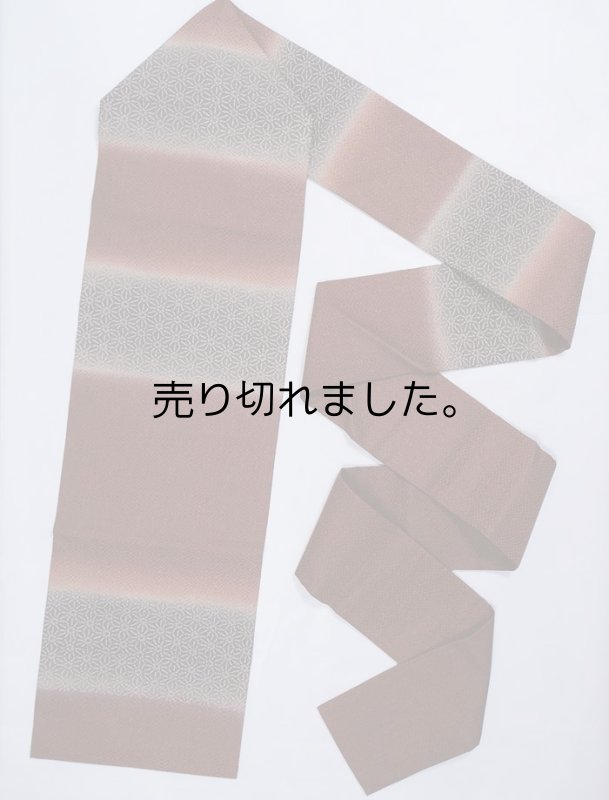 リサイクル名古屋帯 九寸 染め名古屋帯 麻ノ葉 赤茶 絹 カジュアル着物 お稽古 練習着 a2m6m1 Lサイズ 仕立て上がり「中古」生地厚