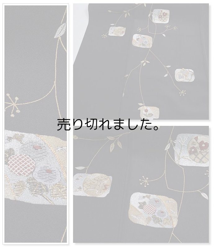 リサイクル訪問着 日本刺繍 付下げ 茶系 細目サイズ