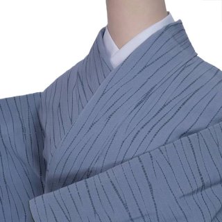 着物　袷　小紋　淡グレー系　よろけ縞　正絹　リユース品