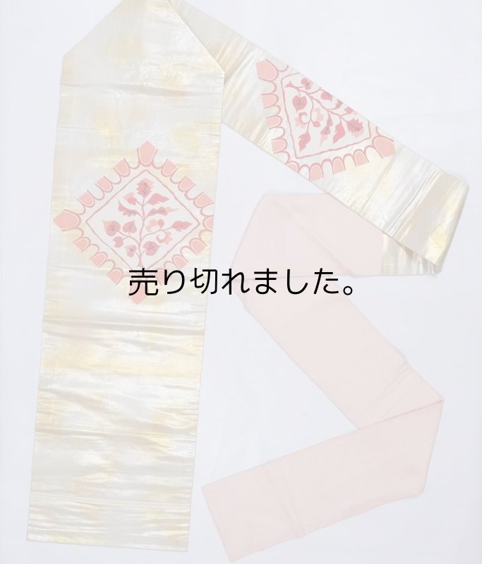 リサイクル名古屋帯 九寸 織り名古屋帯 草花 金銀 絹 セミフォーマル着物 お稽古 練習着 a2m5m2 SSサイズ 仕立て上がり「中古」訳あり
