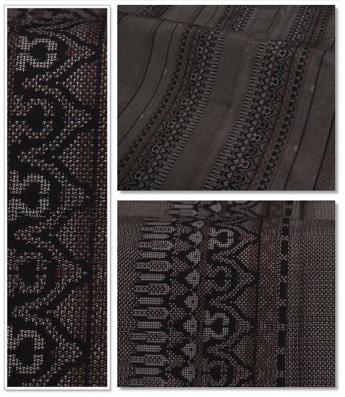 リサイクル大島紬 本場大島 泥染め 黒茶 9マルキ 身丈147cm 裄62cm Mサイズ a1m2m6y3 パーティー 舞台 稽古 着物 「中古」美品 絹 訳あり 繰越大きい