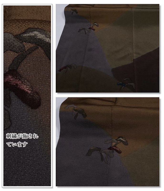 リサイクル訪問着 友禅 茶 縮緬地 身丈147cm 裄62cm Mサイズ a1m5m1y3 パーティー 舞台 稽古 着物 「中古」防水加工 絹 訳あり 繰越大きい