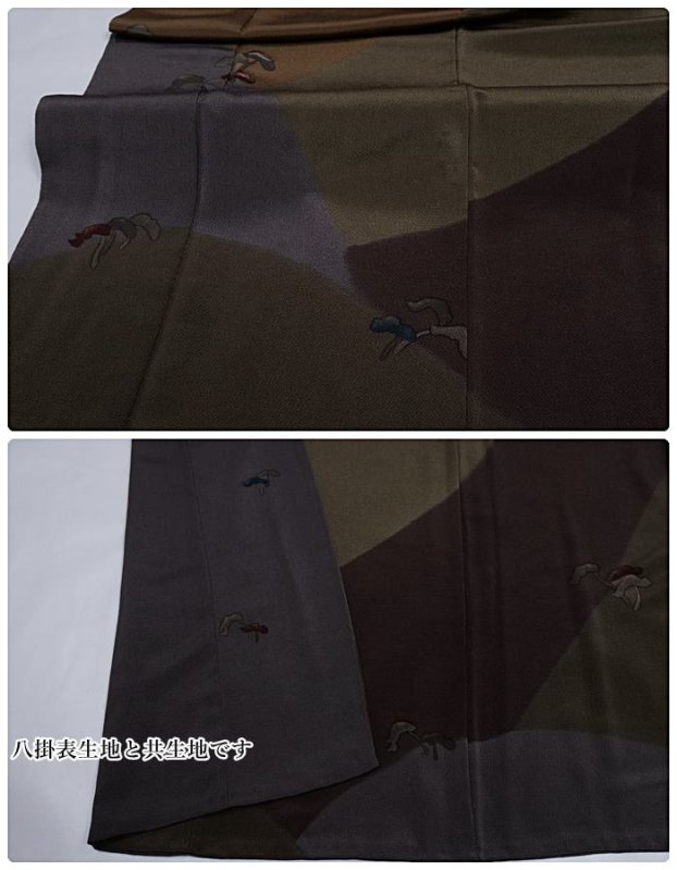 リサイクル訪問着 友禅 茶 縮緬地 身丈147cm 裄62cm Mサイズ a1m5m1y3 パーティー 舞台 稽古 着物 「中古」防水加工 絹 訳あり 繰越大きい