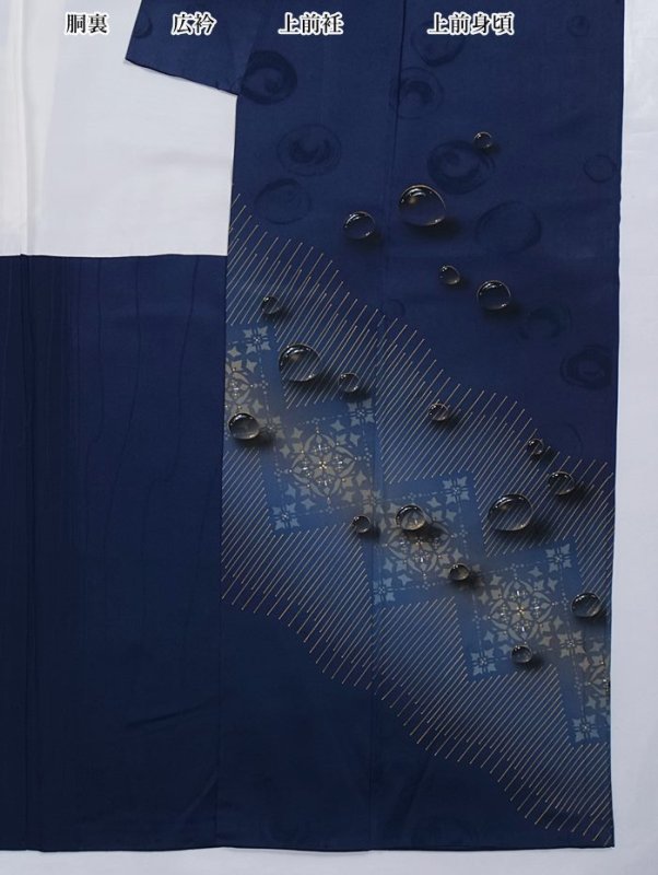 リサイクル訪問着 友禅 逸品 水滴 紺 身丈145cm 裄62cm Mサイズ a1m1m3y3 パーティー 舞台 稽古 着物 「中古」美品 絹 訳あり 繰越大きい