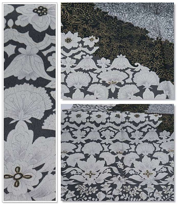 リサイクル訪問着袷 友禅染め 黒 たたき染め  身丈155cm Mサイズ