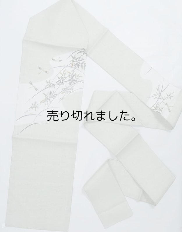 夏物 名古屋帯 夏帯 未着品 OFF リサイクル名古屋帯 正絹 / トンボ柄 中古着物 お稽古 練習着 舞台 a2m3m5 未使用品の洒落帯 夏用 Lサイズ「中古」ロングサイズ