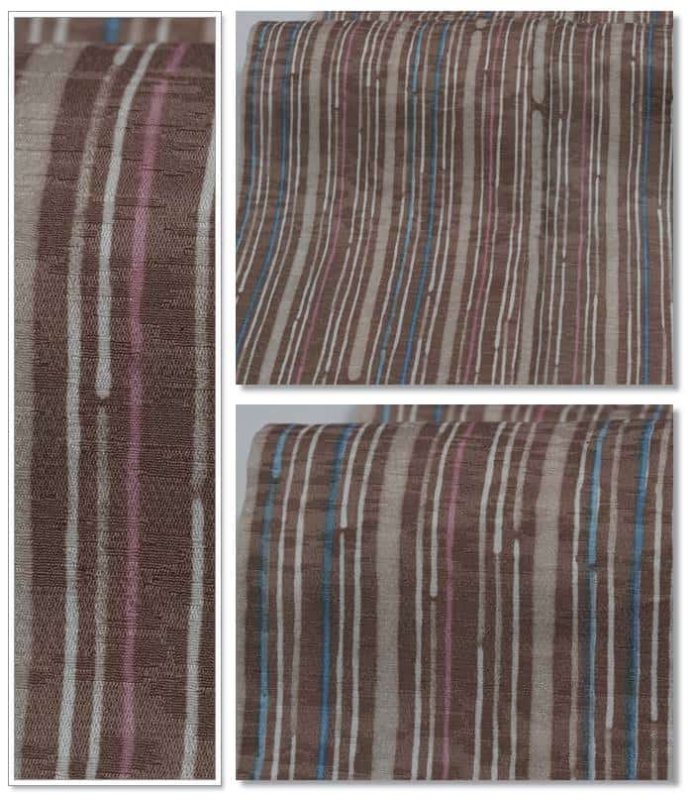 リサイクル小紋 単衣 染め着物 夏用 茶 竹縞 / 夏物きもの 身丈145cm 裄62cm Mサイズ 仕立て上がり / リサイクル着物 カジュアル a1m6y3 「中古」美品 お茶会 稽古 練習 小さい