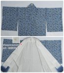 リサイク小紋袷 紅型染め小紋 着物 絹 藍色 身丈159cm 裄62cm