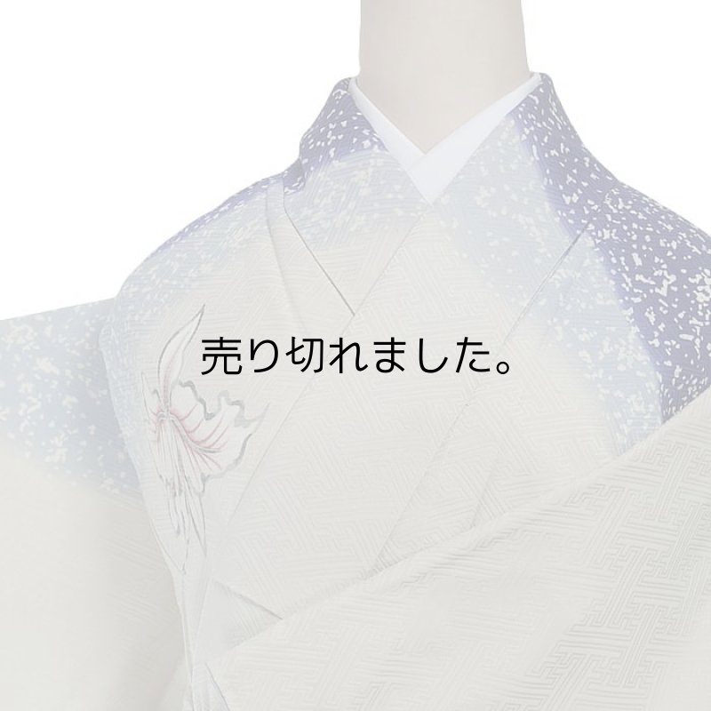 リサイクル訪問着 糸目友禅 付下 訪問着袷 白 藍 洋花 蘭 訳あり