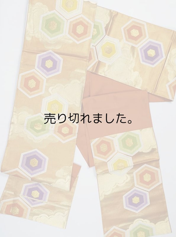 リサイクル袋帯 OFF 袋帯 六通帯 正絹 朱銀 亀甲 中古着物 舞台 リサイクル袋帯 a2m1 仕立て上がり Mサイズ 振袖 成人式訳あり 送料無料