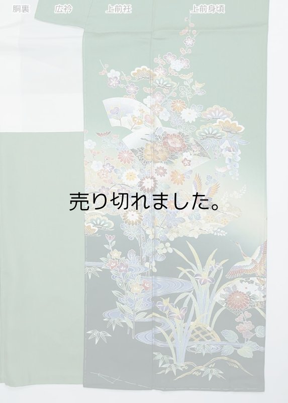 未使用品 訪問着 友禅 螺鈿  リサイクル訪問着 緑青 身丈162cm