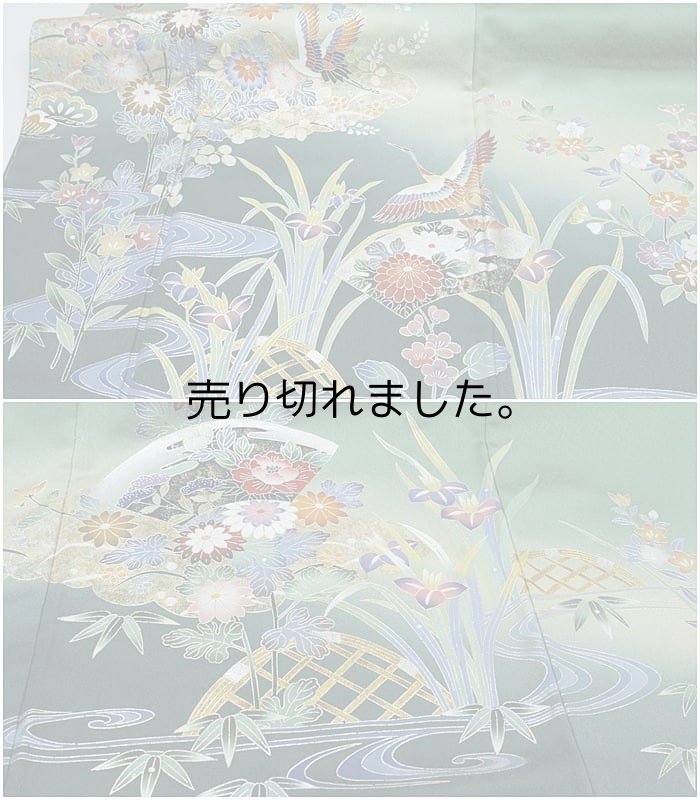 未使用品 訪問着 友禅 螺鈿  リサイクル訪問着 緑青 身丈162cm