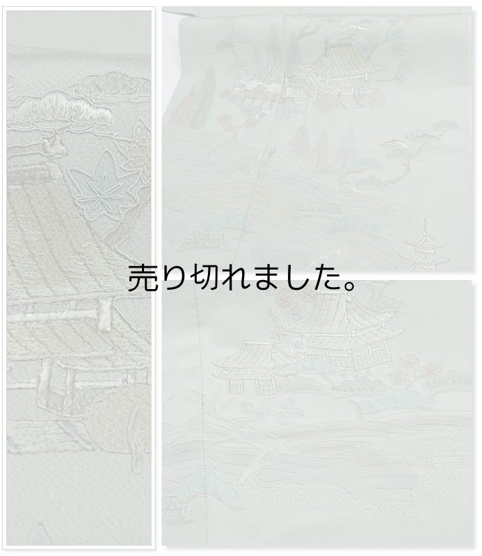 訪問着 友禅 刺繍 付下 リサイクル訪問着袷 抹茶色 身丈159cm