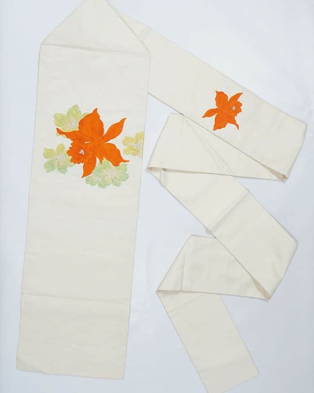 名古屋帯 OFF リサイクル名古屋帯 九寸帯 正絹 紺 洋花 訳あり品