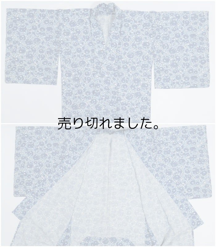 単衣 綿交織 着物 夏 綿 浴衣 リサイクル着物 中古  丈147cm S