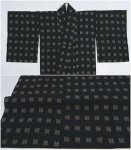 お召織物リサイクル紬袷 織物 絹 リサイクル着物 黒 丈152cm S