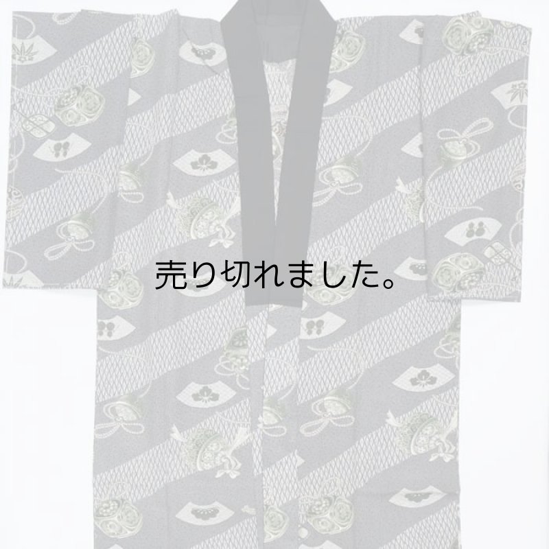 未使用品 男物 アンサンブル着物 ウール男物着物 紺地 身丈134cm