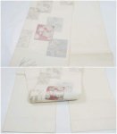 夏物 リサイクル袋帯 絽 刺繍 夏用 袋帯 絹 白 中古着物