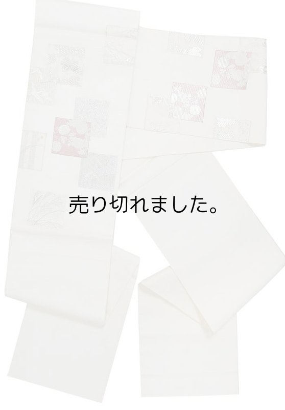 夏物 リサイクル袋帯 絽 刺繍 夏用 袋帯 絹 白 中古着物