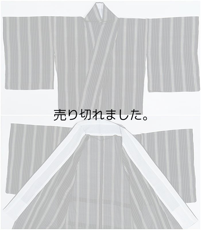 夏物 着物 リサイクル紬 織物 小紋 お召し 絹 夏物 単衣 黒地