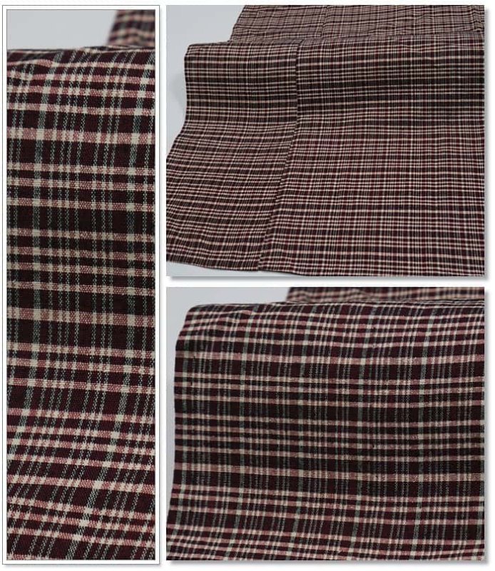 リサイクル つむぎ 夏物 夏着物 格子柄 緯双絣 赤茶145cm 小さい