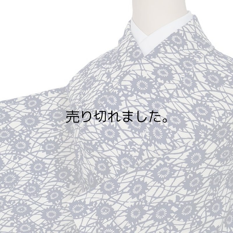 夏物 着物 リサイクル染め小紋 平絽生地 絹 夏物 単衣 藍 150cm
