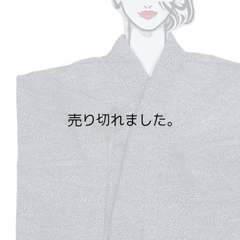 夏物 着物 リサイクル染め小紋 平絽生地 絹 夏物 単衣 藍 159cm