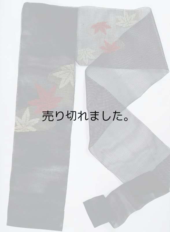 夏名古屋帯 夏物 羅織り 黒地 絹 八寸名古屋帯 夏用 中古着物