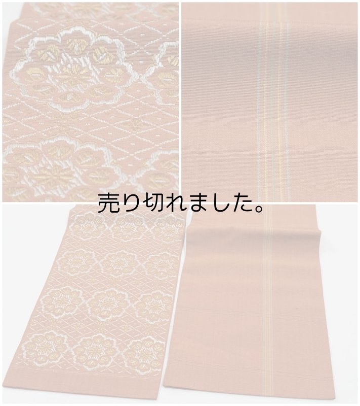 リサイクル 小袋帯 激安 ゆかた 織物 全通柄 両面仕様 茶系