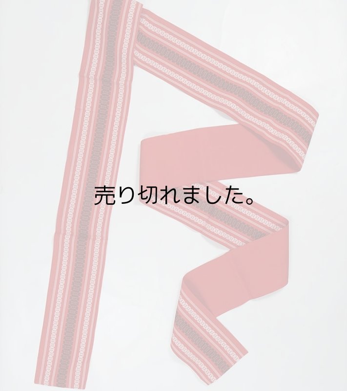 リサイクル 小袋帯 激安 ゆかた 織物 全通柄 両面仕様 赤系