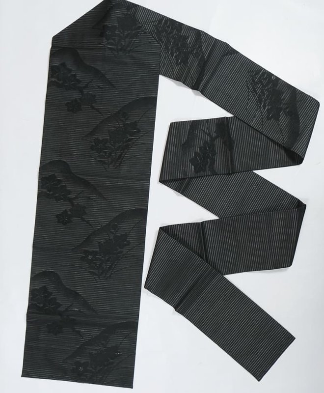 未使用品 夏物 リサイクル名古屋帯 黒喪服帯 絽生地