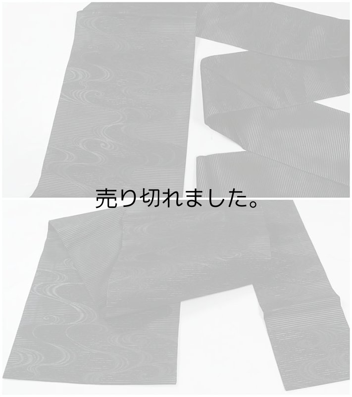 画像3: リサイクル名古屋帯 未着品 美品 夏帯  絽綴れ 絹 黒 喪服帯 夏用 a2m5m0 Mサイズ 仕立て上がり【中古】未使用品 絽生地 六通柄 古典柄 観音水 (3)
