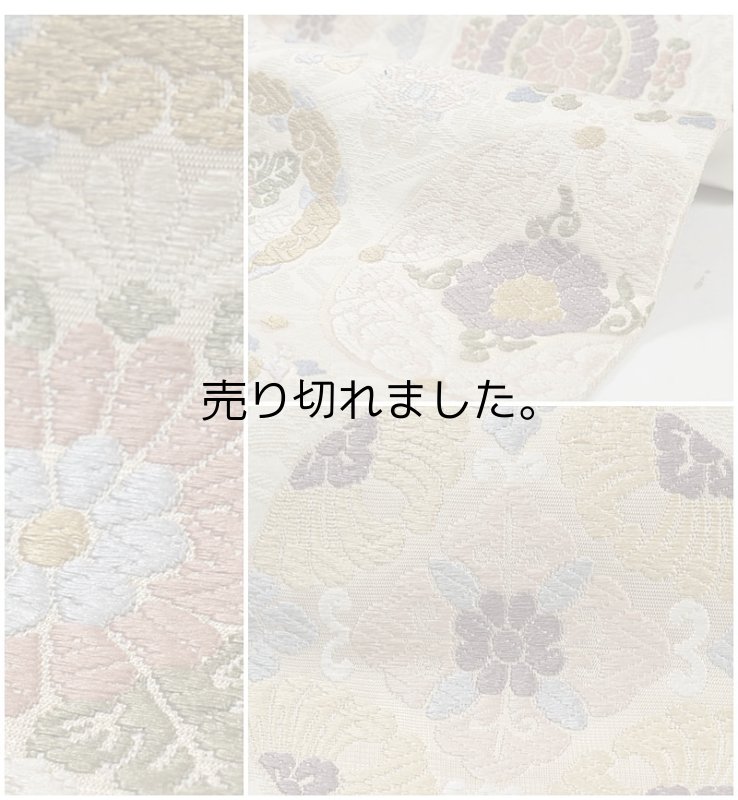 リサイクル袋帯 唐織 有職文様 白 西陣袋帯 二重太鼓 刺繍