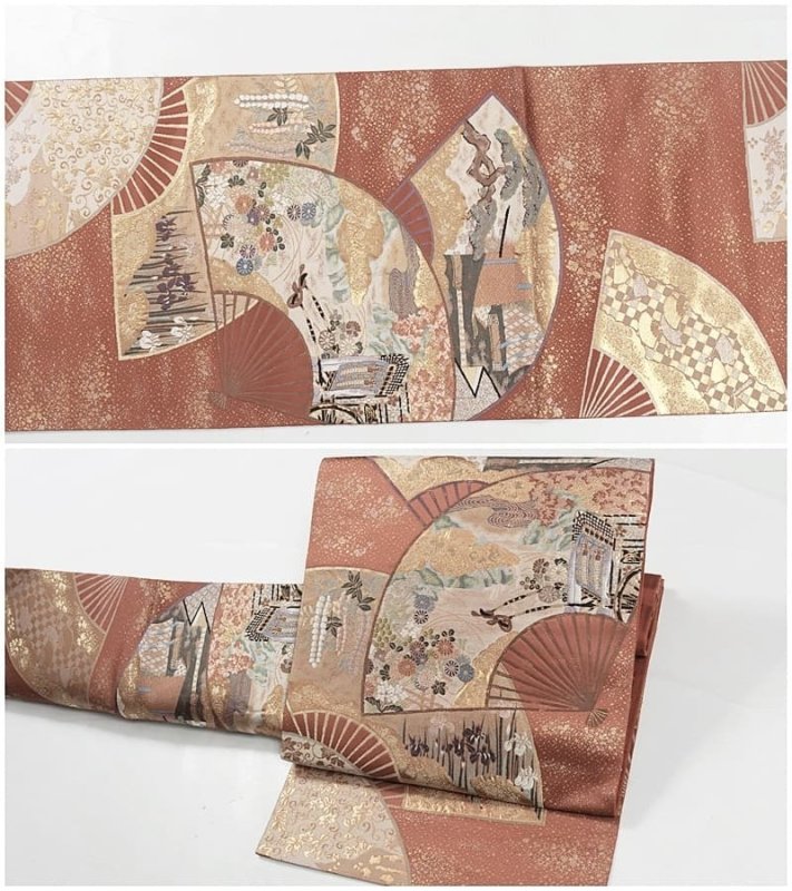 ほぼ新品のリサイクル袋帯 二重太鼓 金箔 青銅箔 逸品帯 未使用品