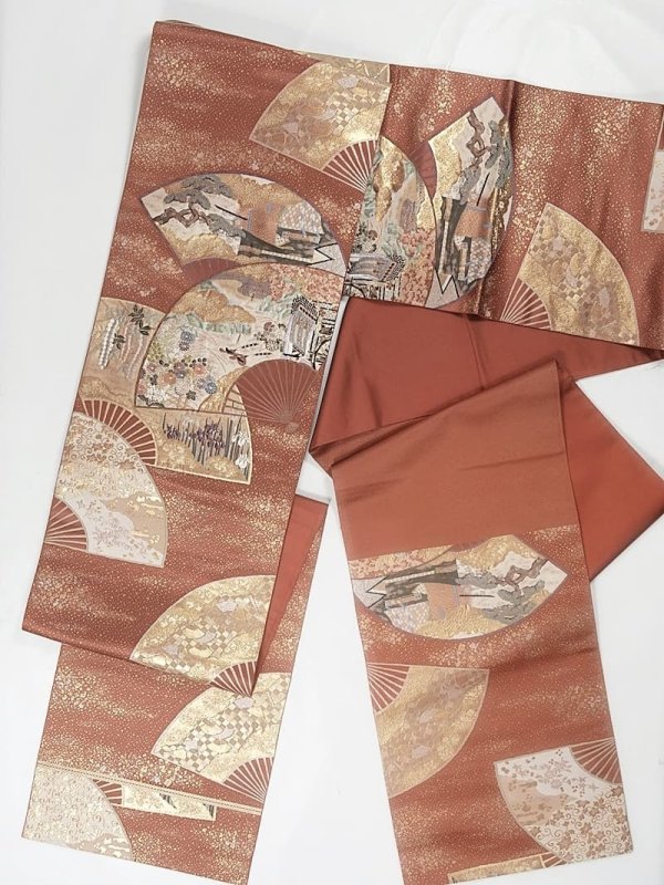 ほぼ新品のリサイクル袋帯 二重太鼓 金箔 青銅箔 逸品帯 未使用品
