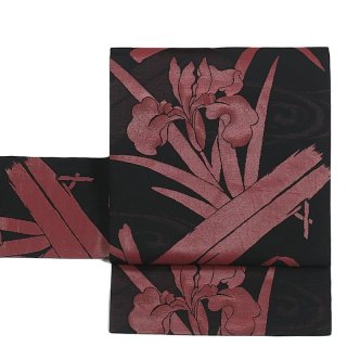 名古屋帯 織物 赤茶 葱 花菱カジュアル