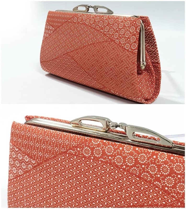 リサイクル バック カジュアル 江戸小紋 ガマ口 正絹 着物生地使用