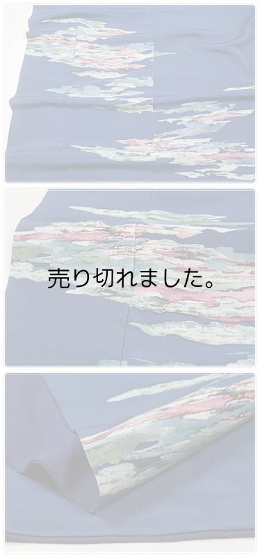 【正絹 付下げ】 リサイクル 訪問着袷 濃藍色 流線柄友禅/付下袷/波柄/縮緬生地/フォーマルa1g1m0y4s2【リサイクル着物】【中古着物】【中古】訪問着/着物/激安 仕立て上がり