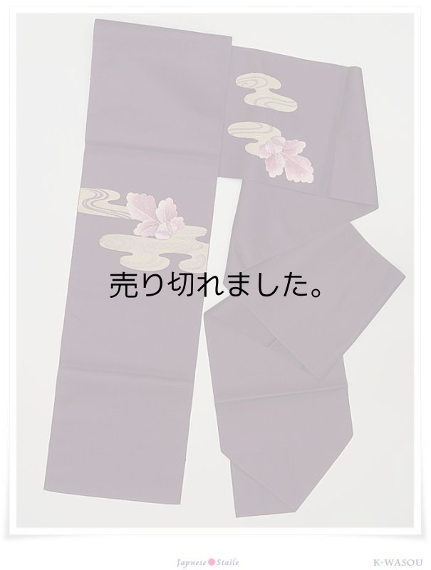 【化繊 名古屋帯 八寸】リサイクル名古屋帯 刺繍パッチワーク 紫地 レディース和服帯 a2m5【中古】仕立て上がり