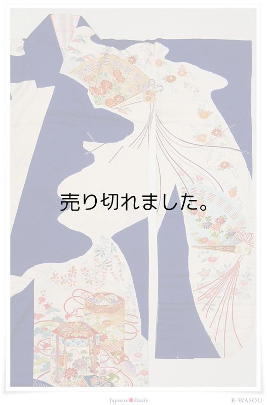「リサイクル 振袖」身丈162cm Ｍサイズの本振袖 絹 成人式着物 リサイクル振袖 卒入園着物 a1m1m5m8y5「中古」身長162cm 貝桶文様 貝合わせ 末広扇