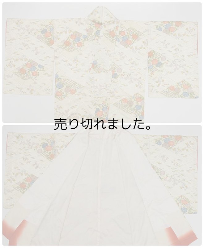 「小紋袷 リサイクル」　小紋 絹 染め小紋袷 ベージュ染め小紋袷 身丈155cm Mサイズのリサイクル着物 草花文様 仕立て上がり a1m5y3身長155cm 訳あり