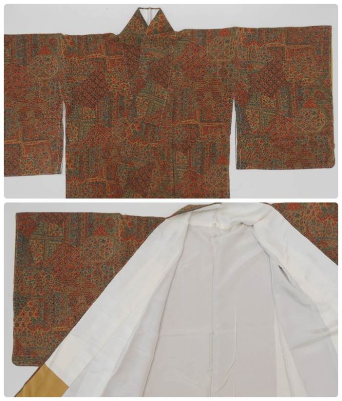 リサイクル 小紋袷 染め小紋 着物 正絹 友禅染 更紗文様