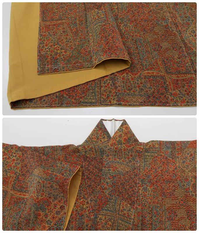 リサイクル 小紋袷 染め小紋 着物 正絹 友禅染 更紗文様