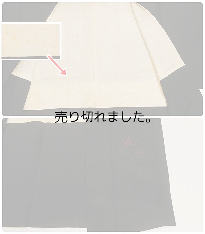 リサイクル黒羽織 黒絵羽 羽織り絹 Sサイズ 訳あり着物