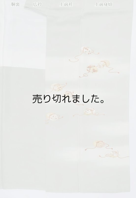 付下袷 リサイクル友禅訪問着 正絹 糸目友禅 身丈168cm Lサイズ 裄66cmの中古着物 硯箱 刺繍柄 a1m8m5m1y5「中古」激安 卒業式 卒入園 利休鼠色