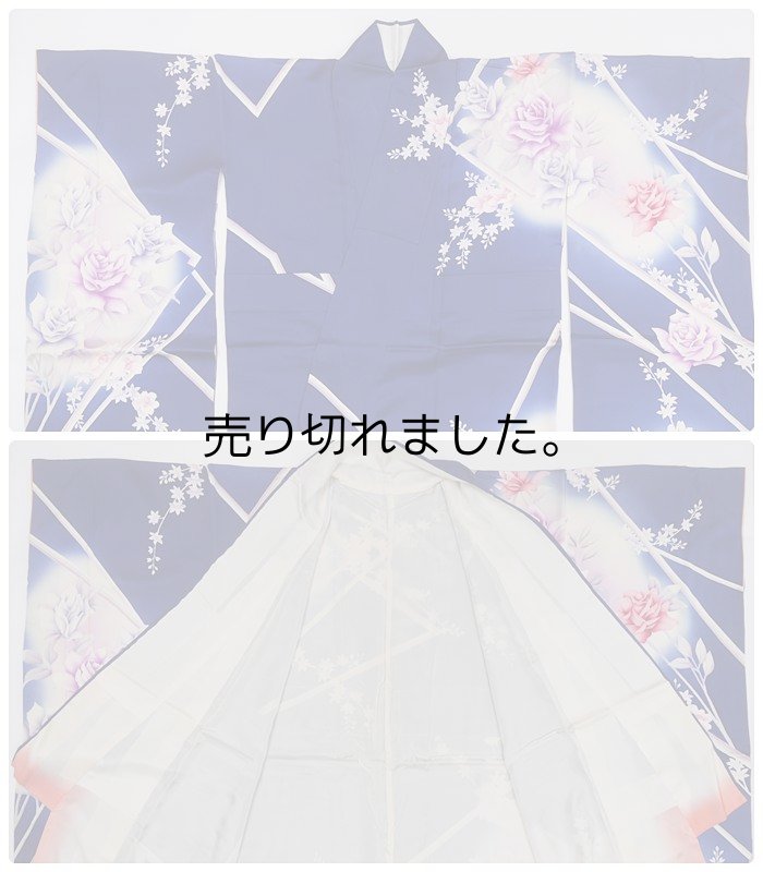 「振袖 中古着物」襦袢セット リサイクル 振袖と襦袢  Mサイズ 身長159cm裄64.3cm 昭和レトロ着物/染め/着物/アンティーク着物/逸品/絹 a1y4m5m8「中古」送料無料 Mサイズ 身長159cm裄64.3cm◆