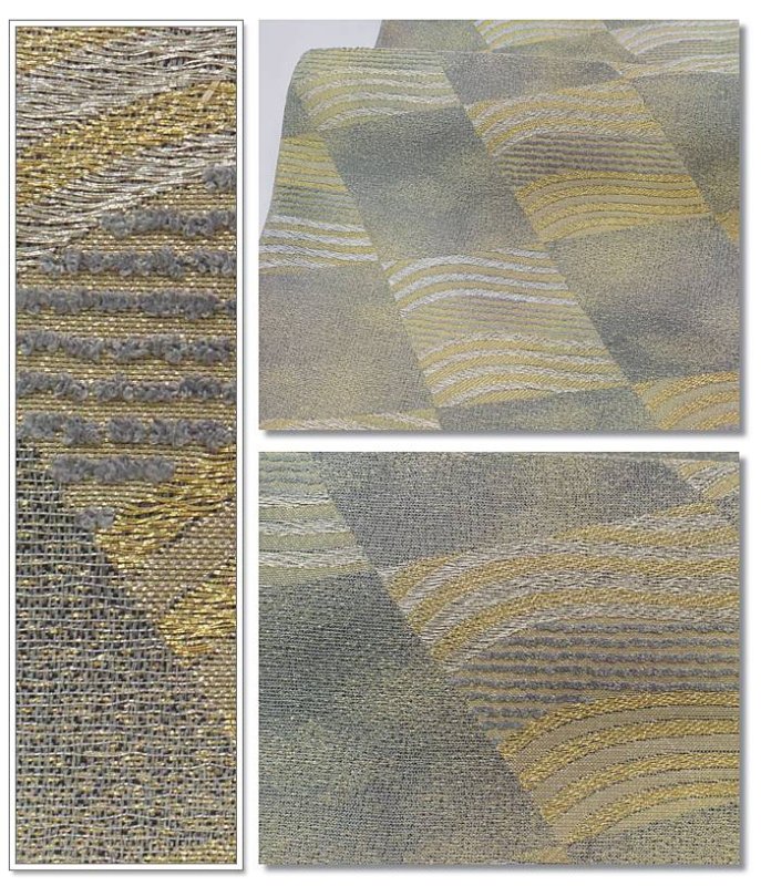 未使用品 袋帯 逸品袋帯 新古品 正絹 未使用 リサイクル袋帯 市松文様 波文様 金銀 訪問着 フォーマル帯 a2m1m6 激安 仕立て上がり 二重太鼓 Mサイズ