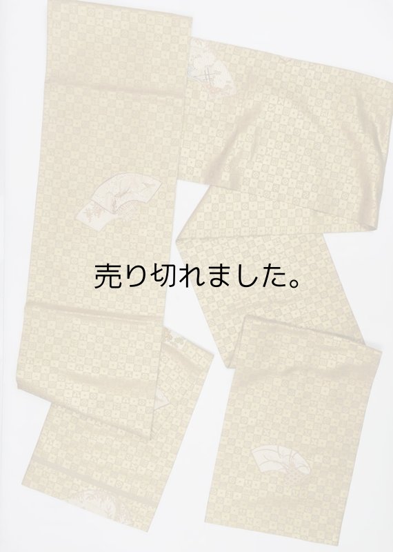 リサイクル 袋帯 丸帯 金地 扇面 全通柄 昭和 アンティーク帯 初釜 茶会 訳あり フォーマル帯 a2m1m5m8 激安 二重太鼓 Sサイズ 送料無料